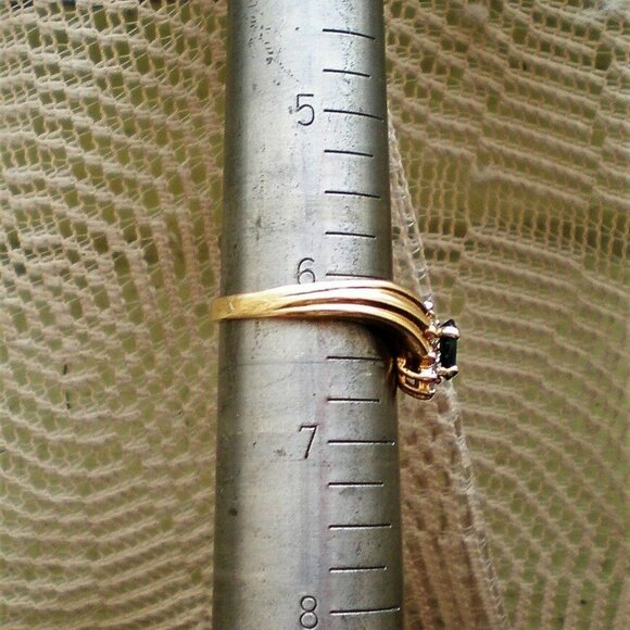 Vintage Solid 14K Yellow Gold 0.73CT Sapphire Diamond V Design Chevron Ring P - Picture 10 of 10